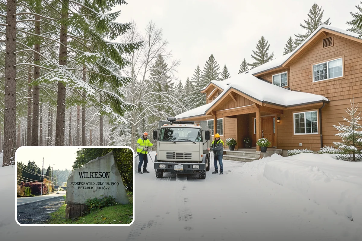 School Snow Plowing in Wilkeson, Pierce County, WA - Bus loops and drop-off lanes cleared before students arrive