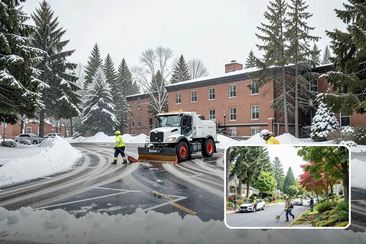 School Snow Removal in Beaux Arts Village, King County, WA - Clear bus loops and drop-off lanes before arrival