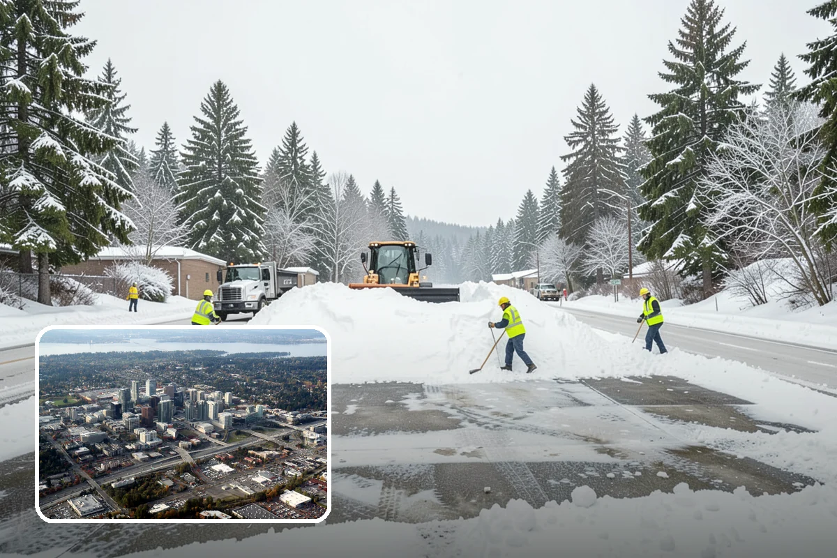 School Snow Removal in Bellevue, King County, WA - Clear bus loops and drop-off lanes before arrival