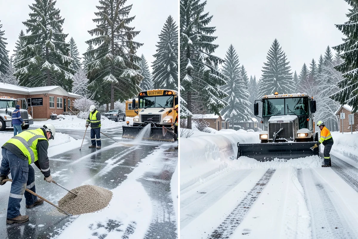 School Snow Removal in Hunts Point, King County, WA - Map bus routes, drop-off zones, and student walking paths