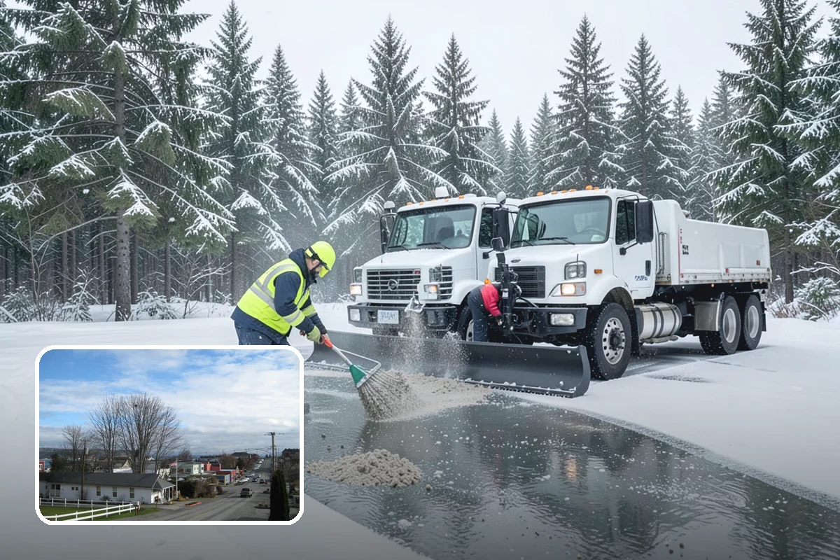 School Snow Removal in Langley, Island County, WA - Clear bus loops and drop-off lanes before arrival