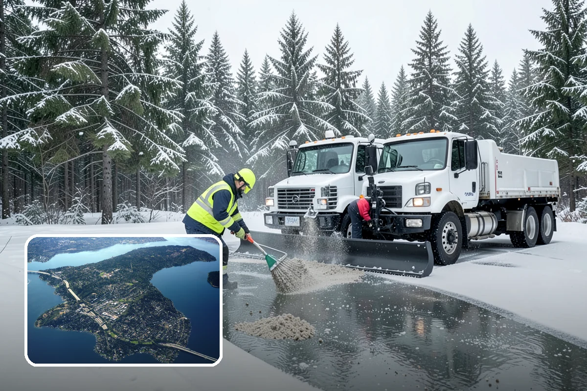 School Snow Removal in Mercer Island, King County, WA - Clear bus loops and drop-off lanes before arrival