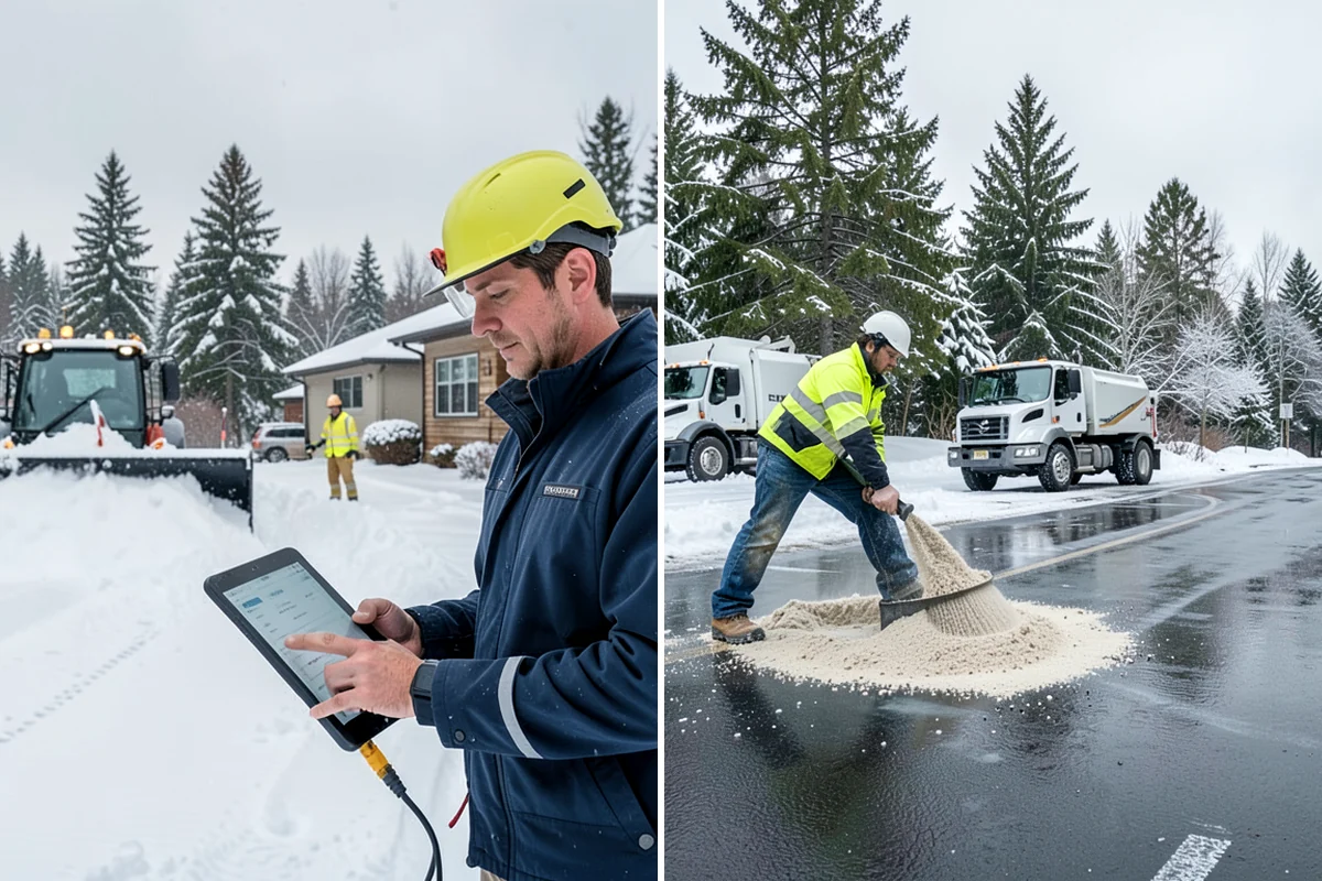 Self-Storage Facility Deicing in Arlington, Snohomish County, WA - Map drive aisles, busy unit rows, and the office entrance