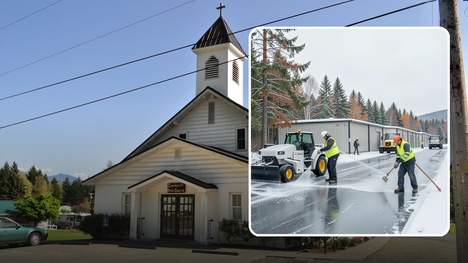 Self-Storage Facility Deicing in Concrete, Skagit County, WA - Deicing for self-storage facilities, keeping drive aisles, unit approaches, and office entrances safe for customers hauling...