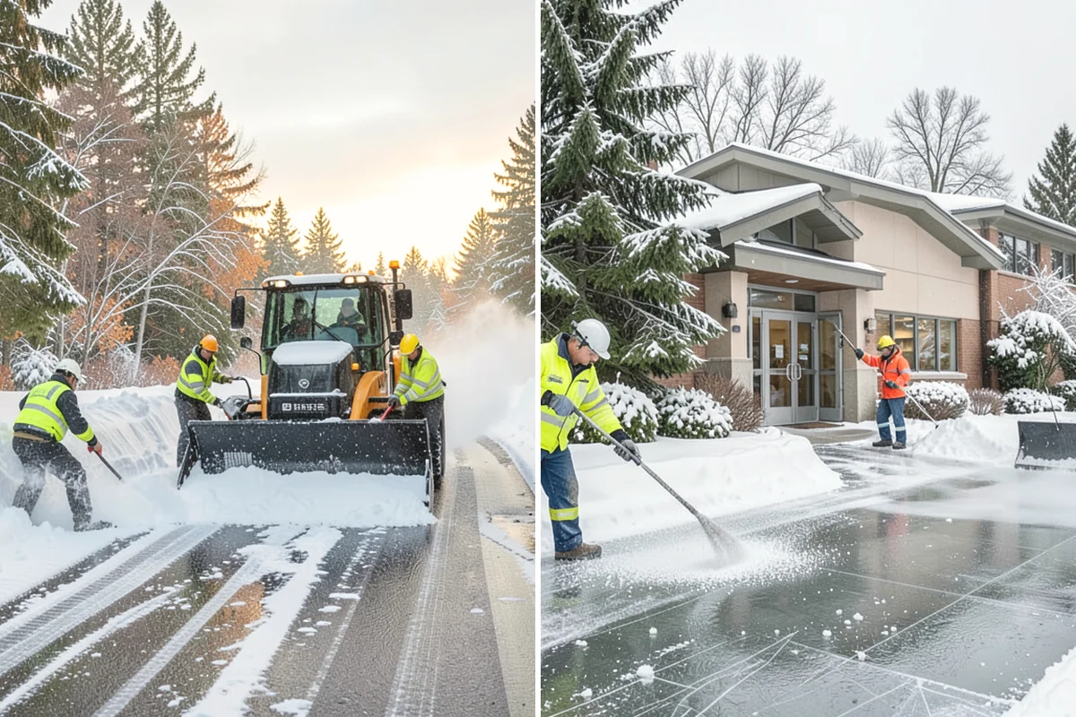Self-Storage Facility Deicing in Covington, King County, WA - Map drive aisles, busy unit rows, and the office entrance