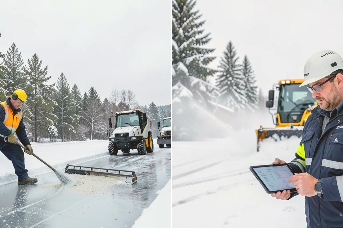 Self-Storage Facility Deicing in Eatonville, Pierce County, WA - Map drive aisles, busy unit rows, and the office entrance
