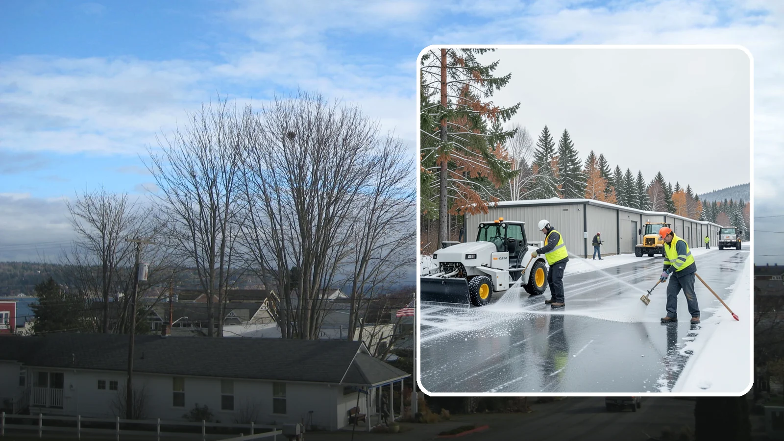 Self-Storage Facility Deicing in Langley, Island County, WA - Deicing for self-storage facilities, keeping drive aisles, unit approaches, and office entrances safe for customers hauling...