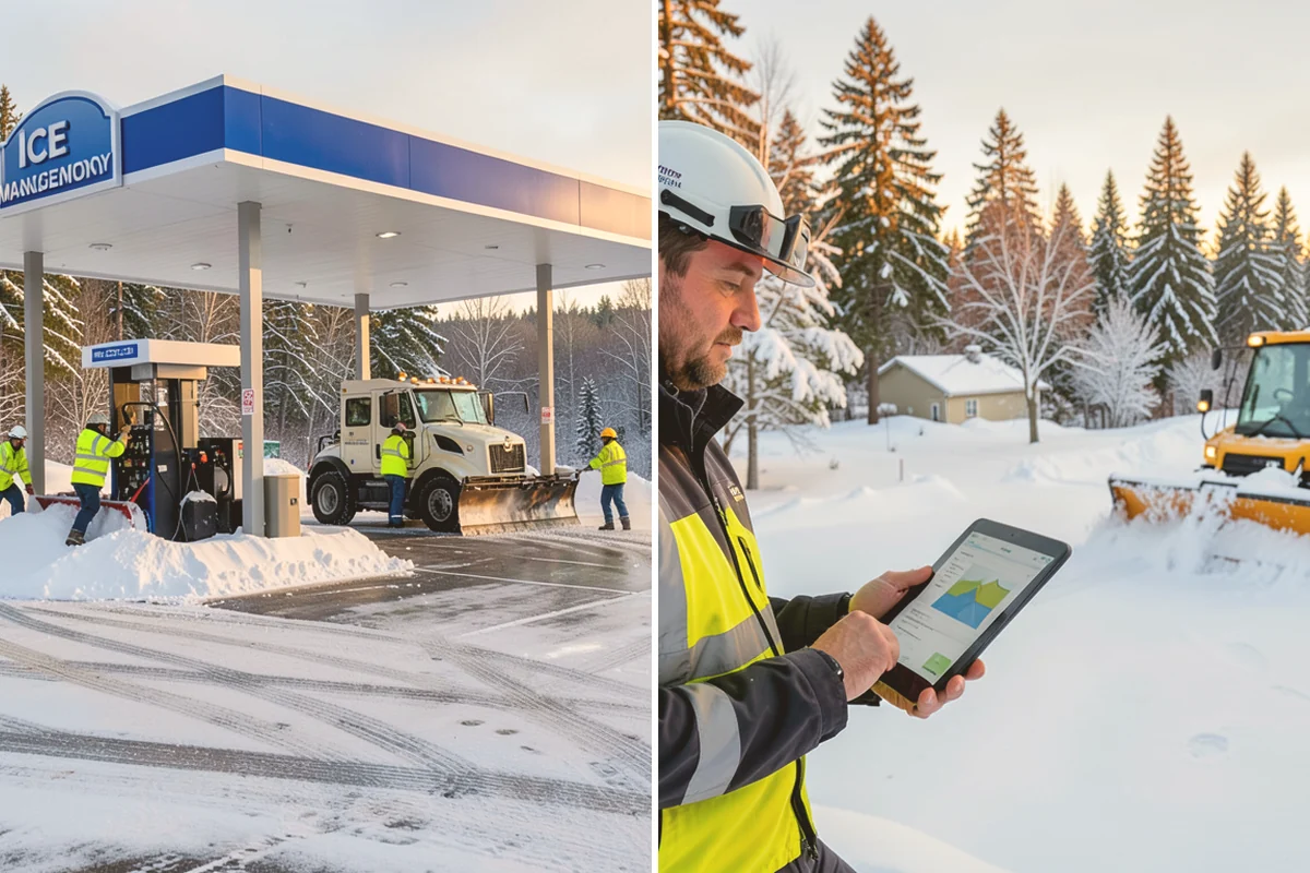 Self-Storage Facility Deicing in Langley, Island County, WA - Map drive aisles, busy unit rows, and the office entrance