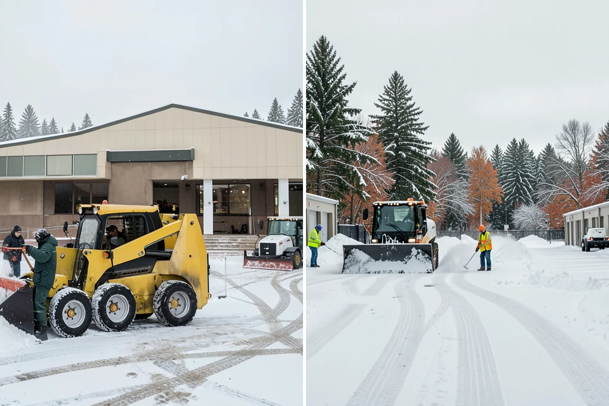Self-Storage Facility Deicing in Shoreline, King County, WA - Map drive aisles, busy unit rows, and the office entrance