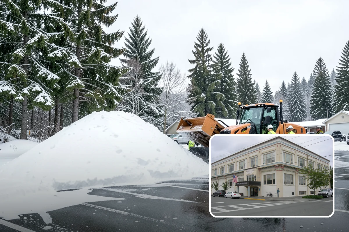 Self-Storage Facility Parking Lot Snow Removal in Anacortes, Skagit County, WA - Narrow drive aisles stay passable for vehicles and trailers