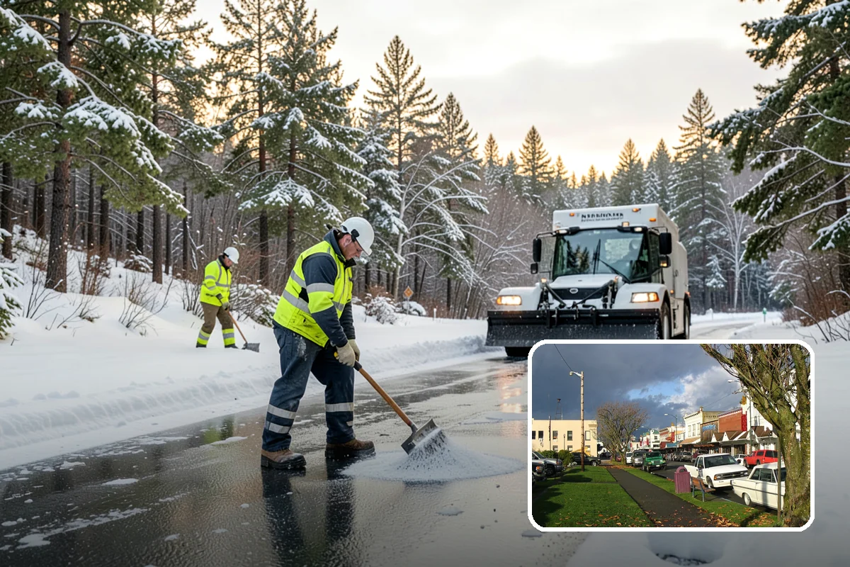 Self-Storage Facility Parking Lot Snow Removal in Arlington, Snohomish County, WA - Narrow drive aisles stay passable for vehicles and trailers