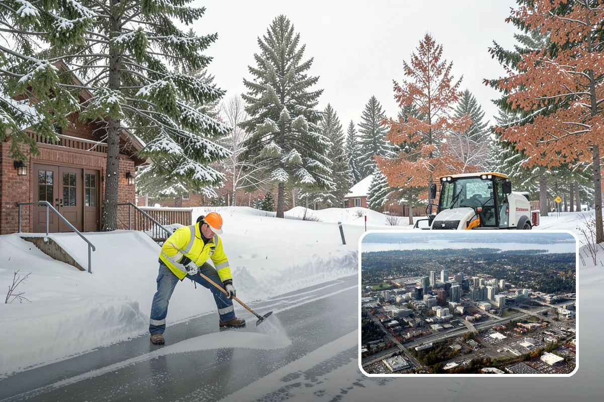 Self-Storage Facility Parking Lot Snow Removal in Bellevue, King County, WA - Narrow drive aisles stay passable for vehicles and trailers