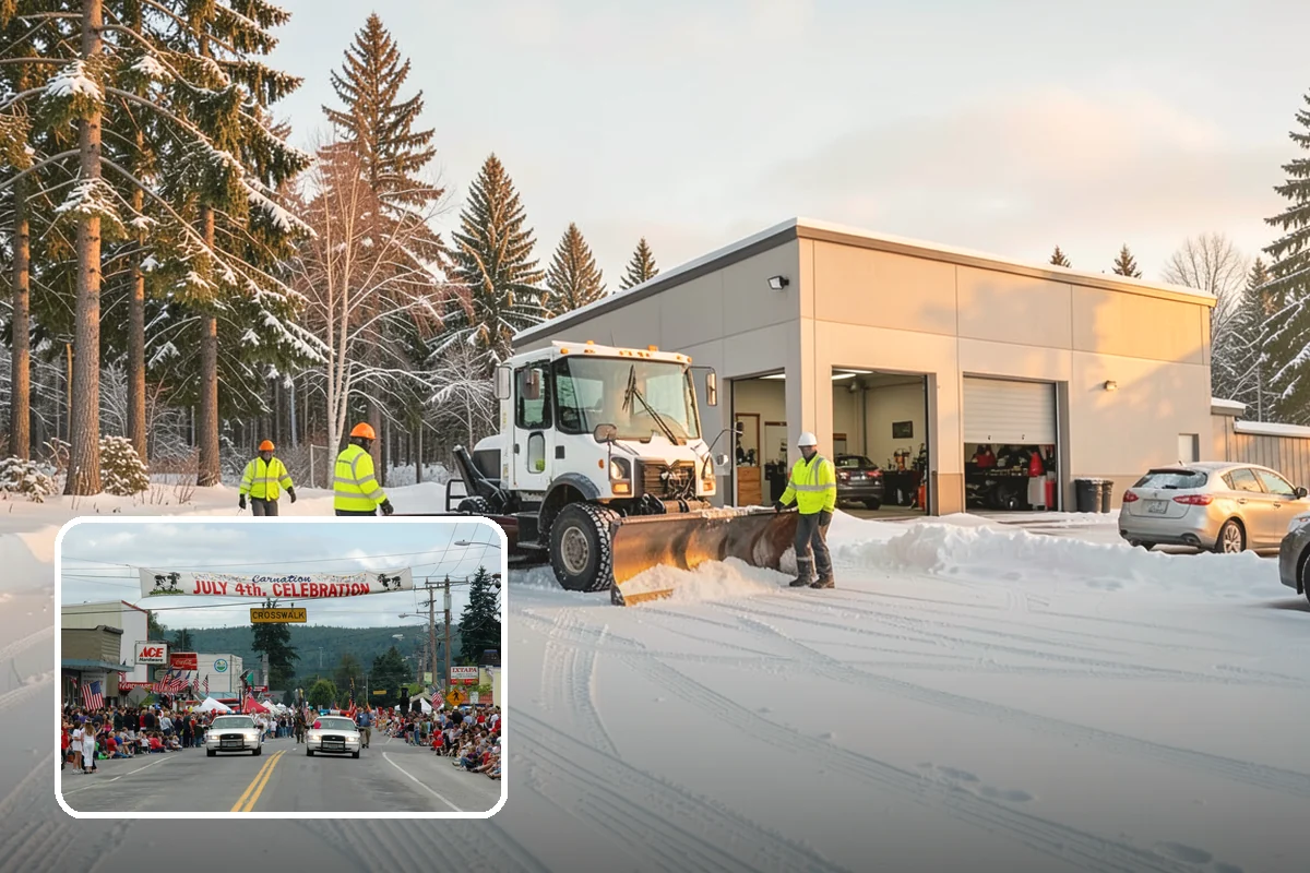 Self-Storage Facility Parking Lot Snow Removal in Carnation, King County, WA - Narrow drive aisles stay passable for vehicles and trailers
