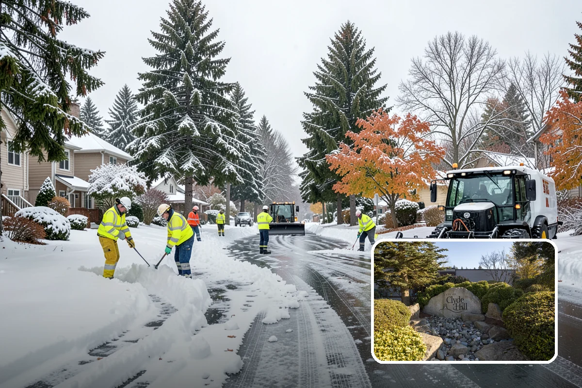 Self-Storage Facility Parking Lot Snow Removal in Clyde Hill, King County, WA - Narrow drive aisles stay passable for vehicles and trailers