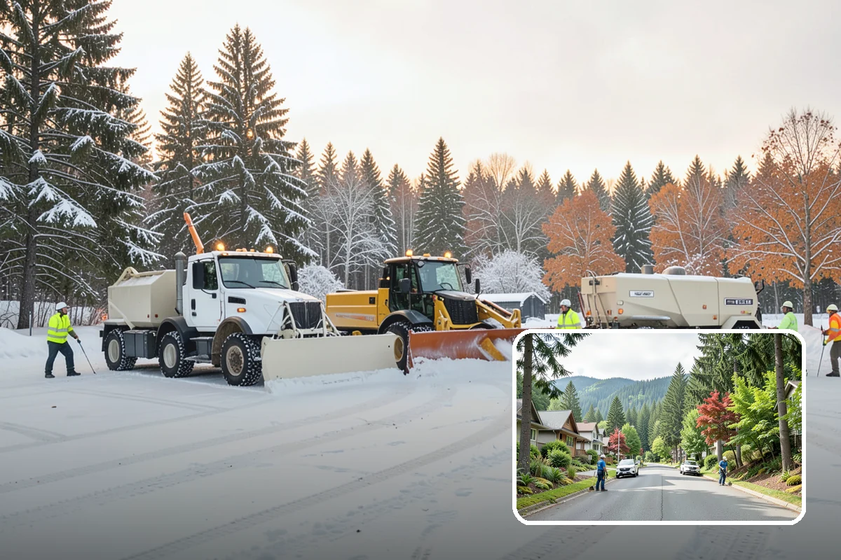 Self-Storage Facility Parking Lot Snow Removal in Darrington, Snohomish County, WA - Narrow drive aisles stay passable for vehicles and trailers