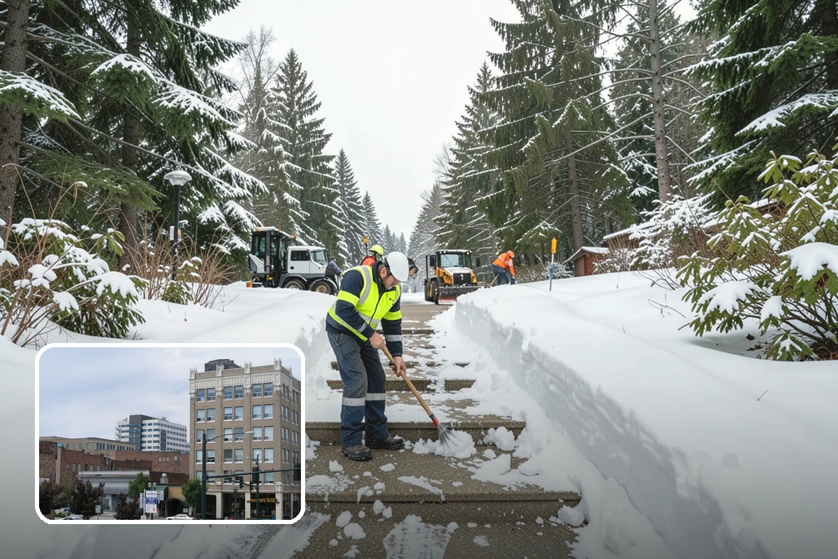Self-Storage Facility Parking Lot Snow Removal in Everett, Snohomish County, WA - Narrow drive aisles stay passable for vehicles and trailers