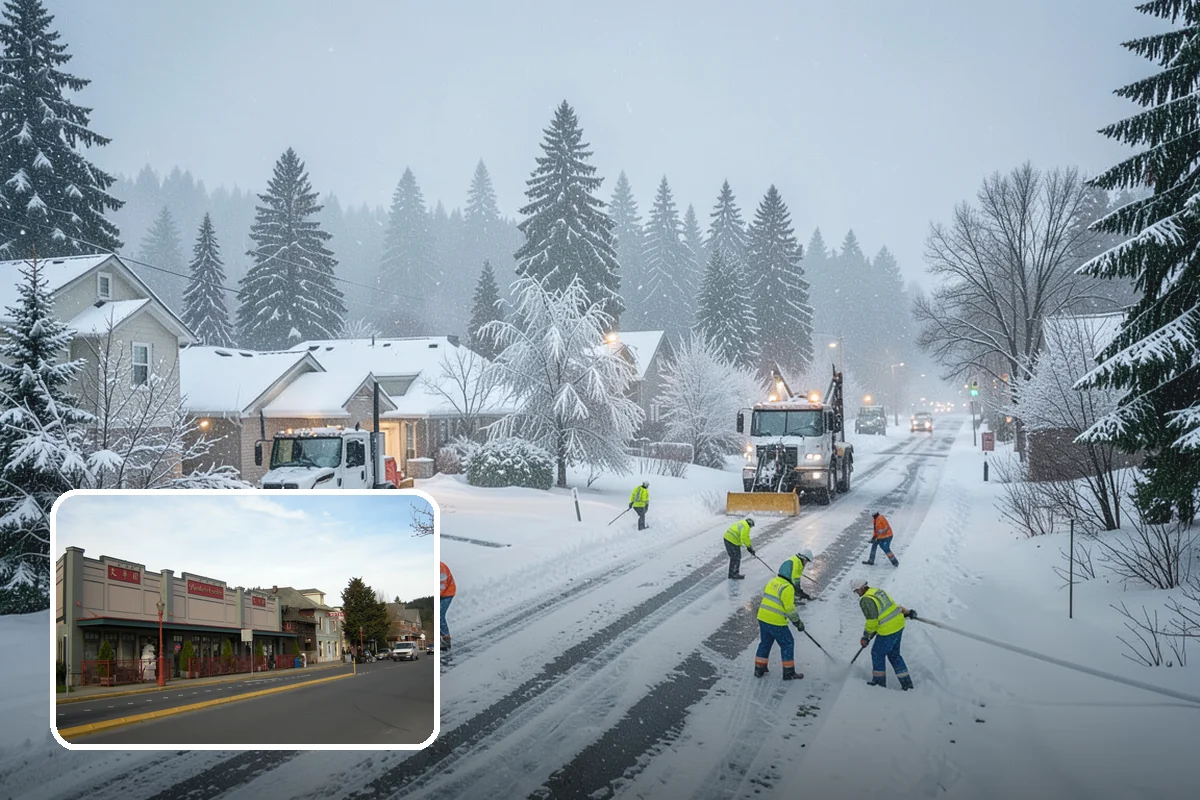 Self-Storage Facility Parking Lot Snow Removal in Issaquah, King County, WA - Narrow drive aisles stay passable for vehicles and trailers