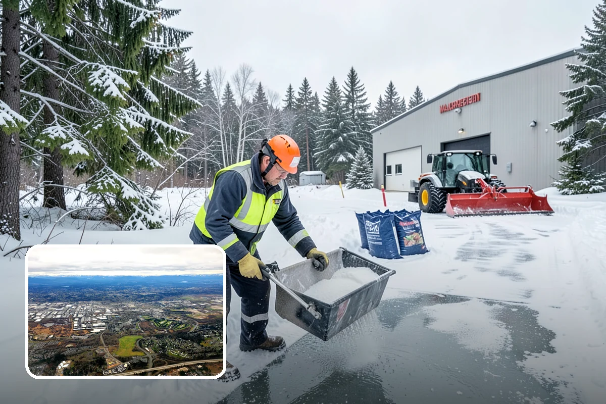Self-Storage Facility Parking Lot Snow Removal in Kent, King County, WA - Narrow drive aisles stay passable for vehicles and trailers