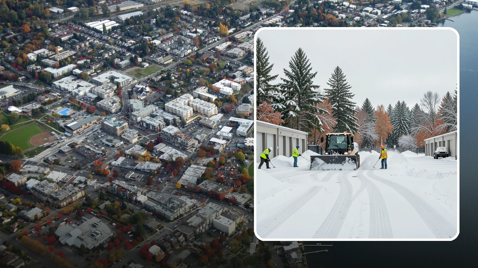 Self-Storage Facility Parking Lot Snow Removal in Kirkland, King County, WA - We clear self-storage drive aisles and gate approaches so Western Washington customers reach their units through winter.
