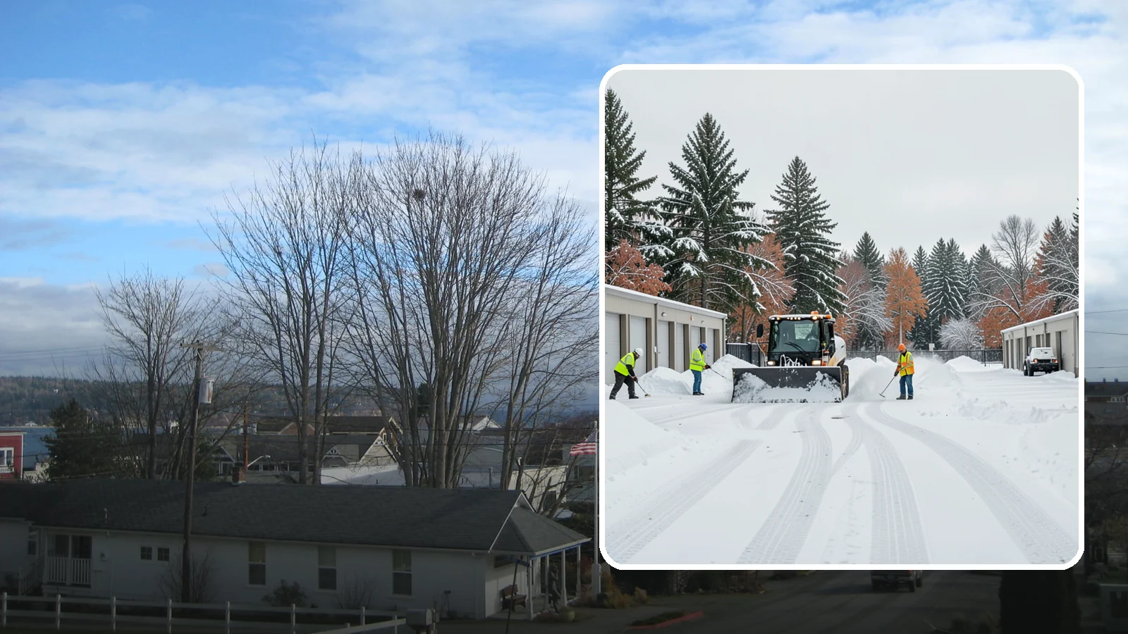 Self-Storage Facility Parking Lot Snow Removal in Langley, Island County, WA - We clear self-storage drive aisles and gate approaches so Western Washington customers reach their units through winter.