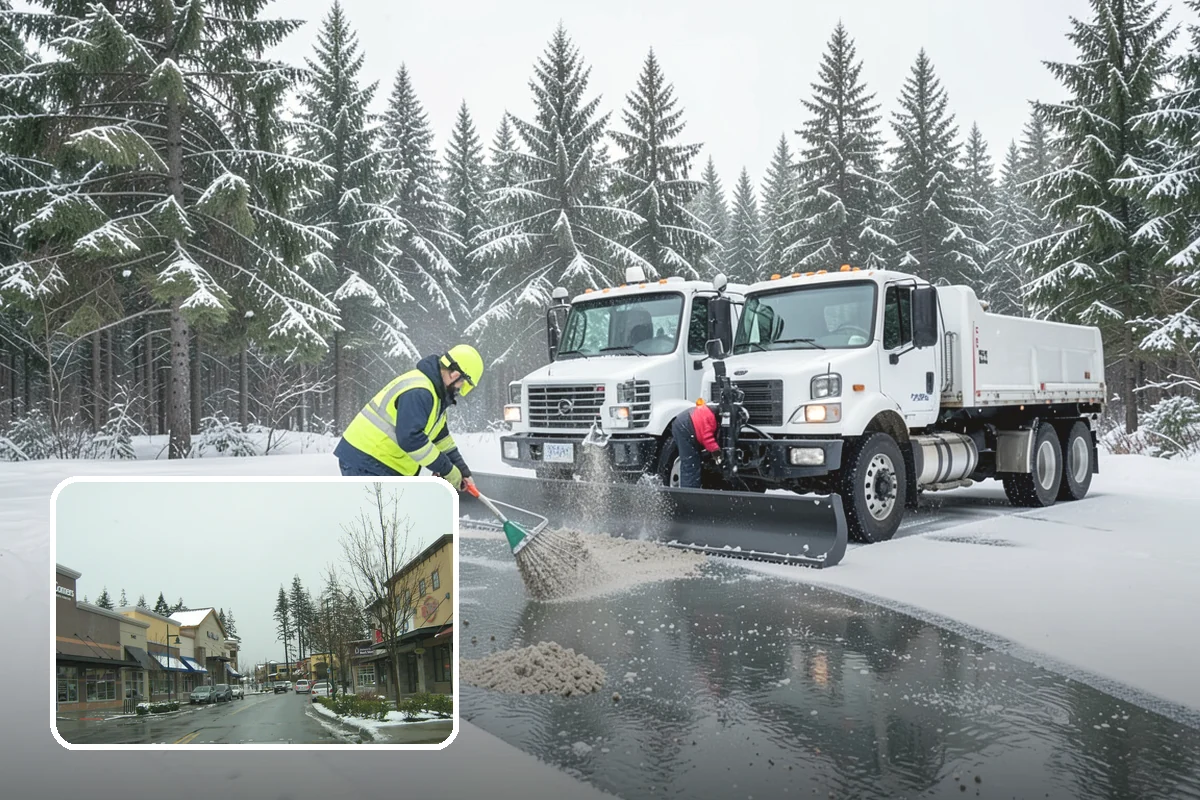 Self-Storage Facility Parking Lot Snow Removal in Mill Creek, Snohomish County, WA - Narrow drive aisles stay passable for vehicles and trailers