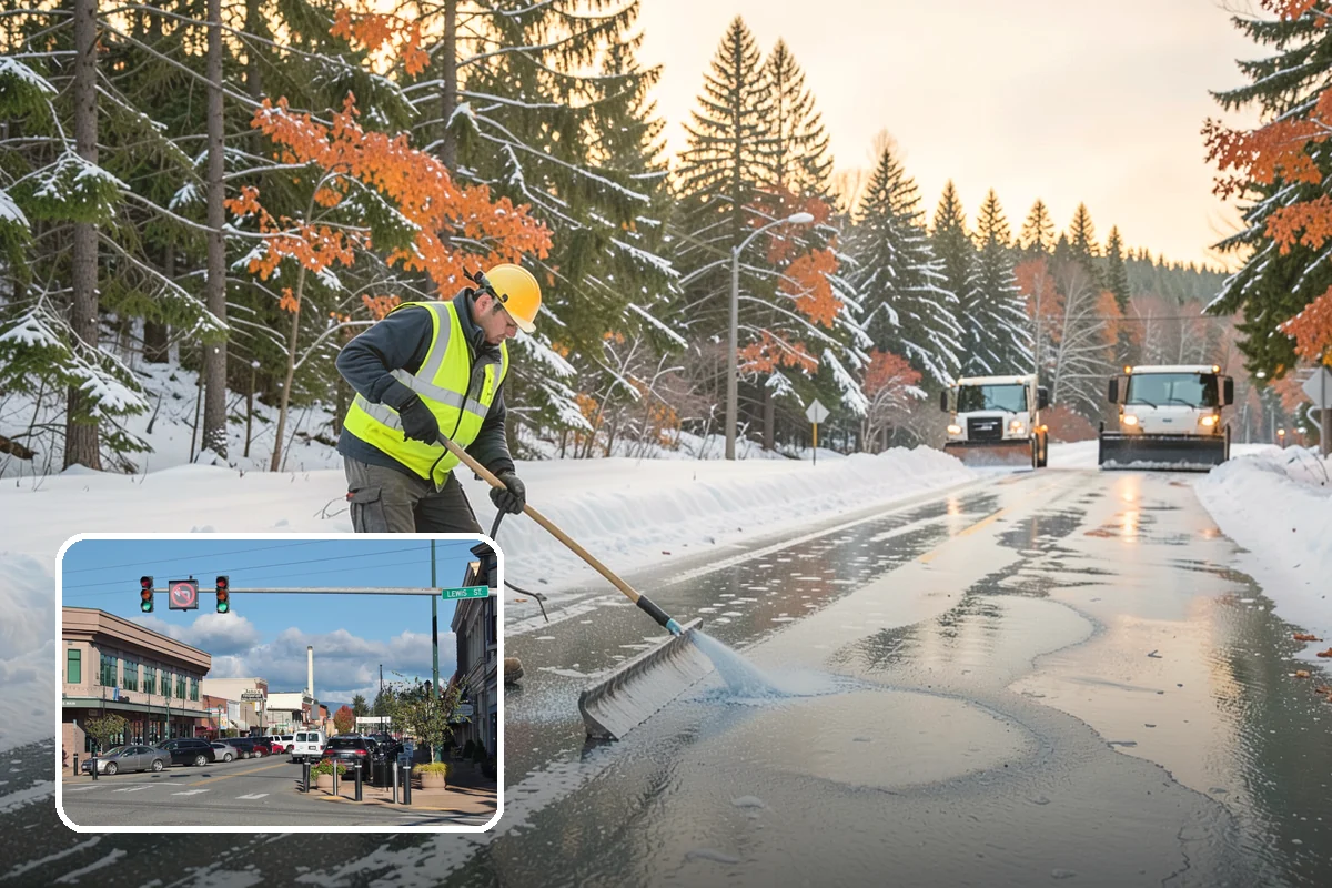 Self-Storage Facility Parking Lot Snow Removal in Monroe, Snohomish County, WA - Narrow drive aisles stay passable for vehicles and trailers