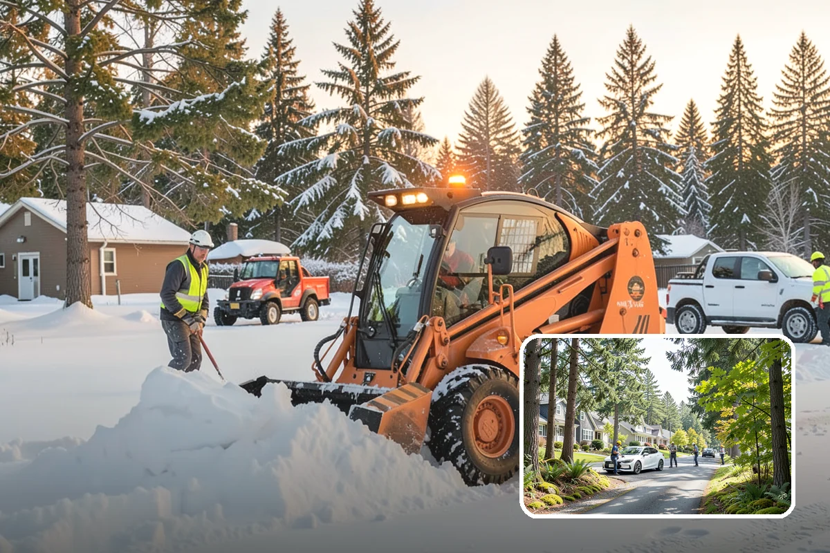 Self-Storage Facility Parking Lot Snow Removal in Normandy Park, King County, WA - Narrow drive aisles stay passable for vehicles and trailers