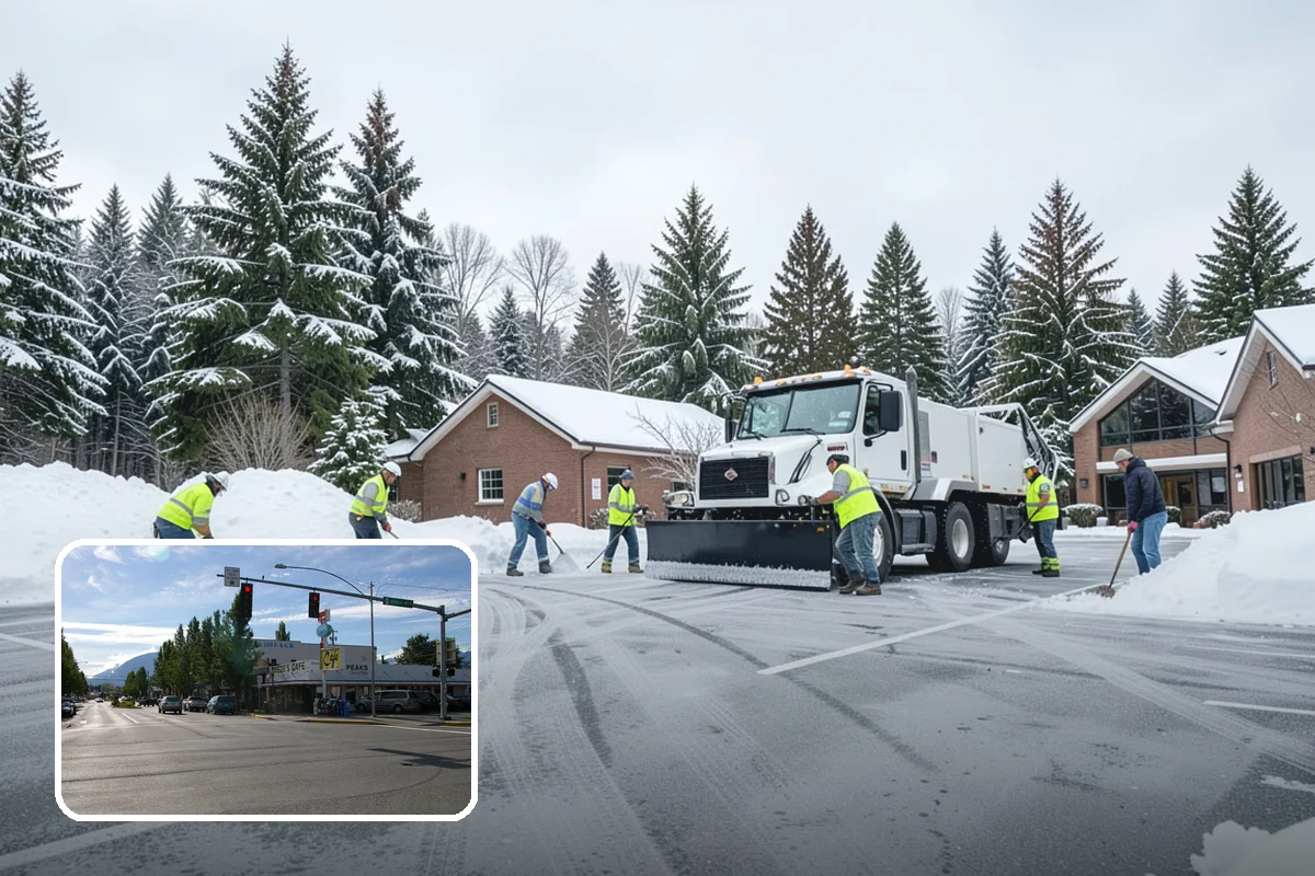 Self-Storage Facility Parking Lot Snow Removal in North Bend, King County, WA - Narrow drive aisles stay passable for vehicles and trailers