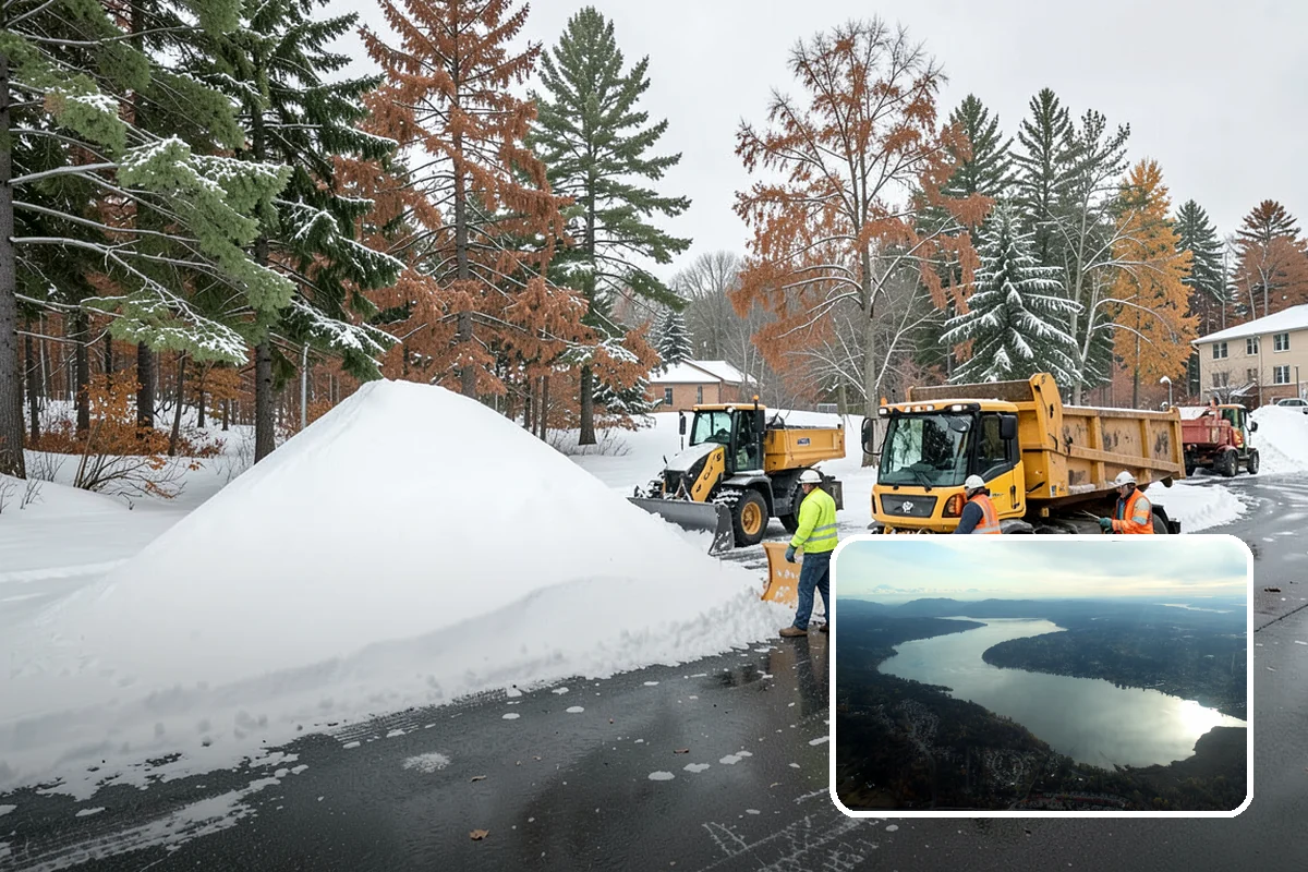 Self-Storage Facility Parking Lot Snow Removal in Sammamish, King County, WA - Narrow drive aisles stay passable for vehicles and trailers