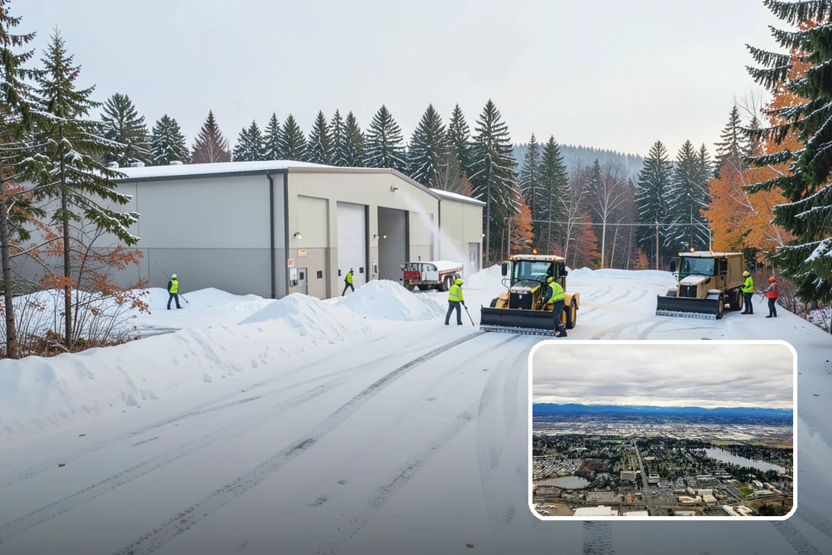Self-Storage Facility Parking Lot Snow Removal in SeaTac, King County, WA - Narrow drive aisles stay passable for vehicles and trailers
