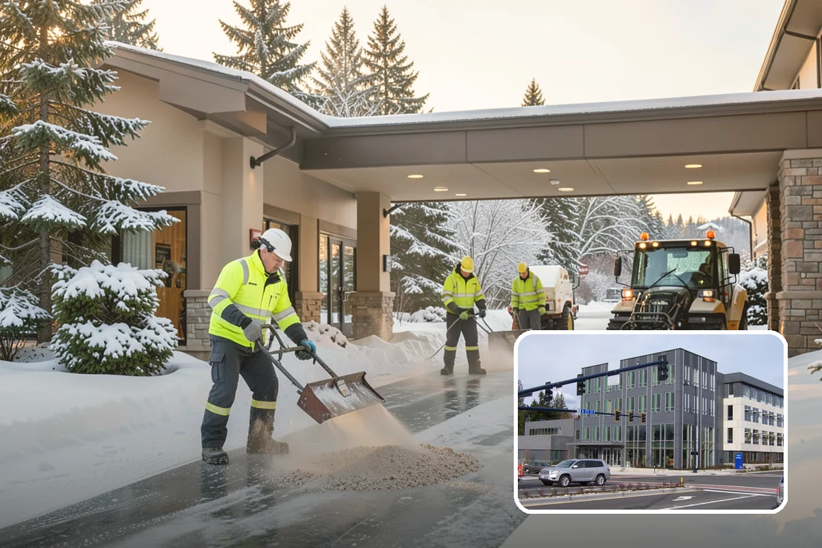 Self-Storage Facility Parking Lot Snow Removal in Shoreline, King County, WA - Narrow drive aisles stay passable for vehicles and trailers
