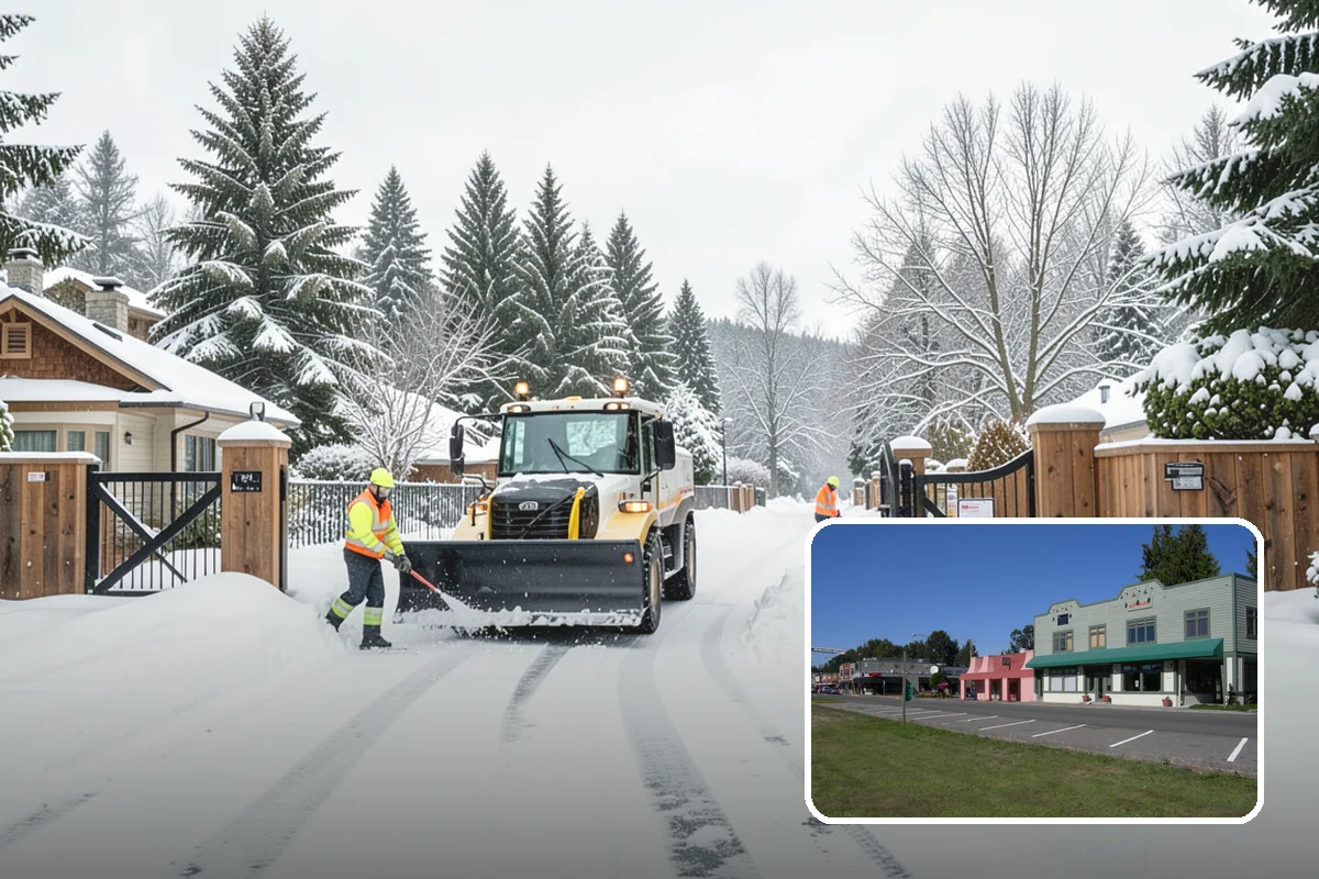 Self-Storage Facility Parking Lot Snow Removal in Snoqualmie, King County, WA - Narrow drive aisles stay passable for vehicles and trailers