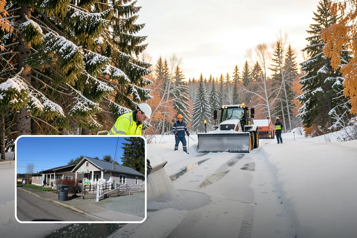 Self-Storage Facility Parking Lot Snow Removal in South Prairie, Pierce County, WA - Narrow drive aisles stay passable for vehicles and trailers
