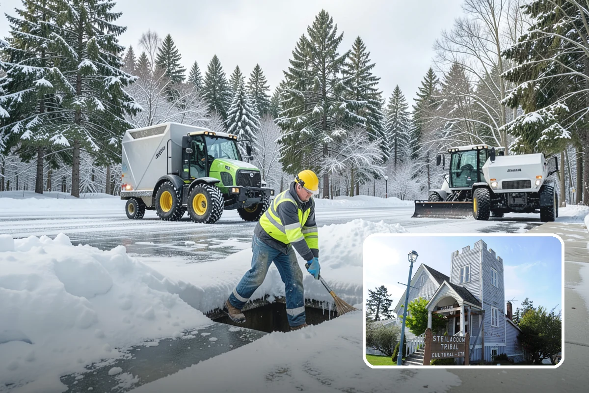 Self-Storage Facility Parking Lot Snow Removal in Steilacoom, Pierce County, WA - Narrow drive aisles stay passable for vehicles and trailers
