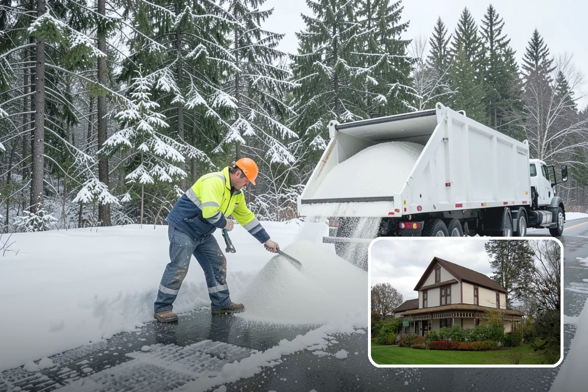 Self-Storage Facility Parking Lot Snow Removal in Sumner, Pierce County, WA - Narrow drive aisles stay passable for vehicles and trailers