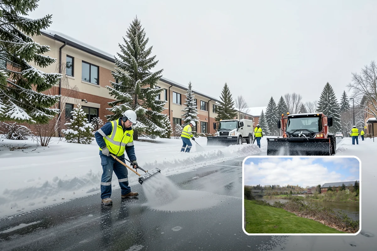 Self-Storage Facility Parking Lot Snow Removal in Tukwila, King County, WA - Narrow drive aisles stay passable for vehicles and trailers