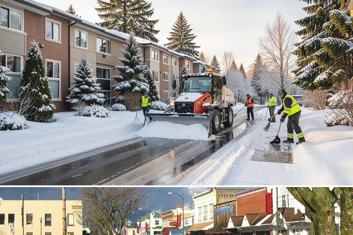 Self-Storage Facility Sidewalk Clearing in Arlington, Snohomish County, WA - Self-storage demand holds from December through February, when shaded walks between buildings stay glazed after open areas clear.