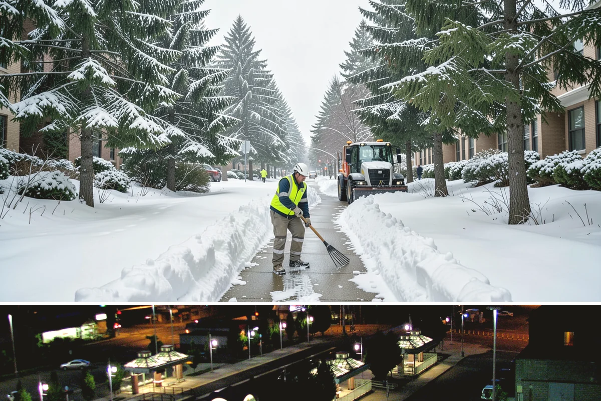 Self-Storage Facility Sidewalk Clearing in Auburn, King County, WA - Self-storage demand holds from December through February, when shaded walks between buildings stay glazed after open areas clear.