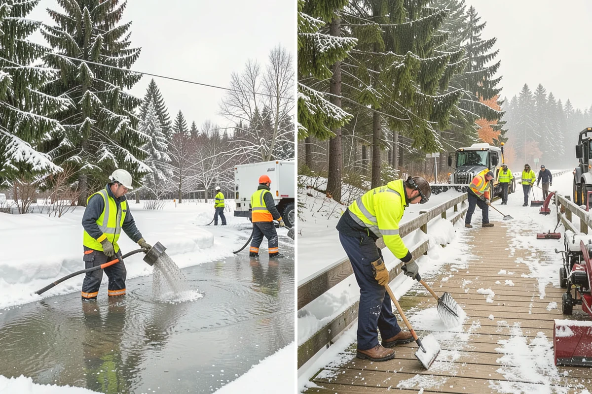 Self-Storage Facility Sidewalk Clearing in Bellevue, King County, WA - Clear the office entrance and gate keypad approach first