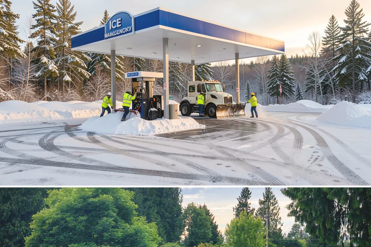Self-Storage Facility Sidewalk Clearing in Bonney Lake, Pierce County, WA - Self-storage demand holds from December through February, when shaded walks between buildings stay glazed after open areas clear.