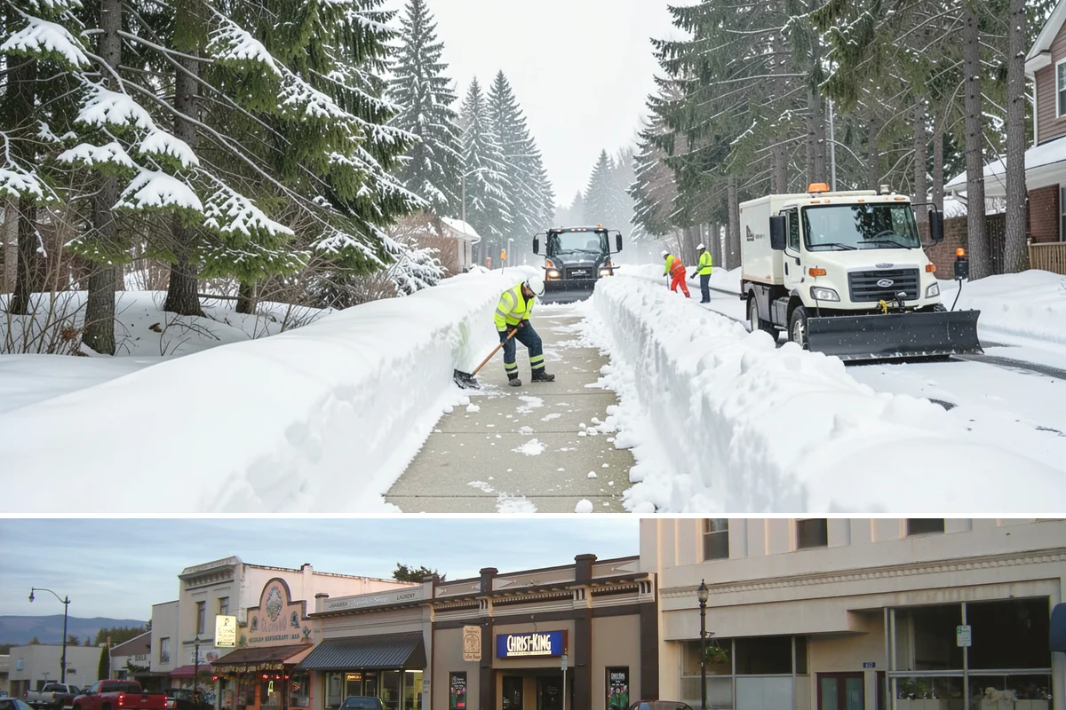 Self-Storage Facility Sidewalk Clearing in Burlington, Skagit County, WA - Self-storage demand holds from December through February, when shaded walks between buildings stay glazed after open areas clear.