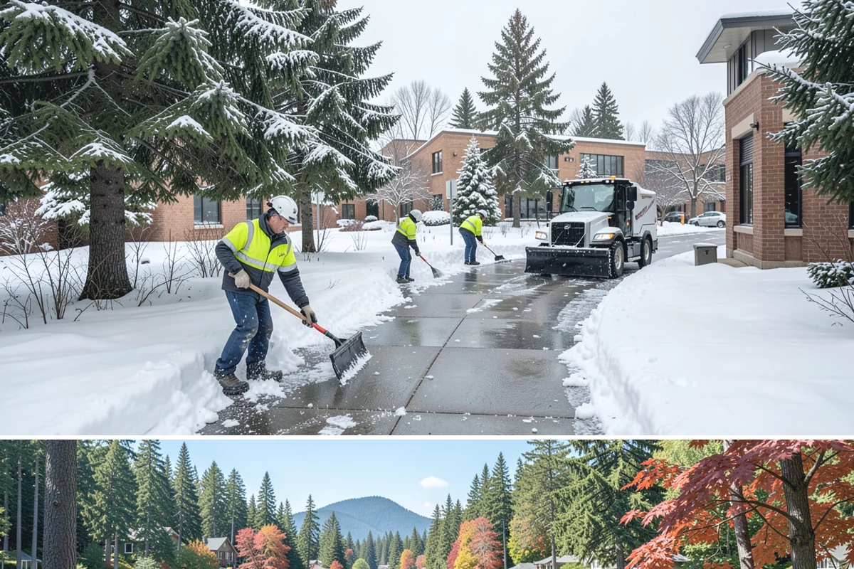 Self-Storage Facility Sidewalk Clearing in Covington, King County, WA - Self-storage demand holds from December through February, when shaded walks between buildings stay glazed after open areas clear.