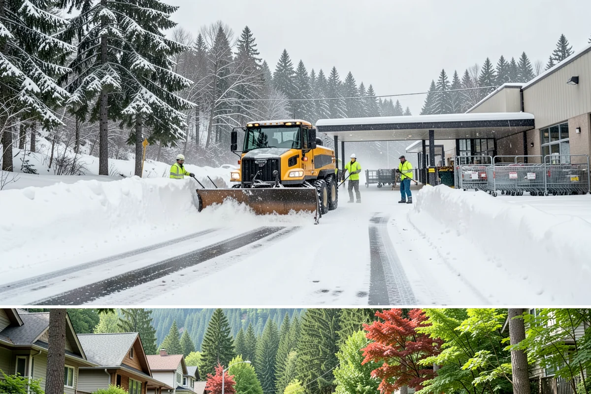 Self-Storage Facility Sidewalk Clearing in Darrington, Snohomish County, WA - Self-storage demand holds from December through February, when shaded walks between buildings stay glazed after open areas clear.