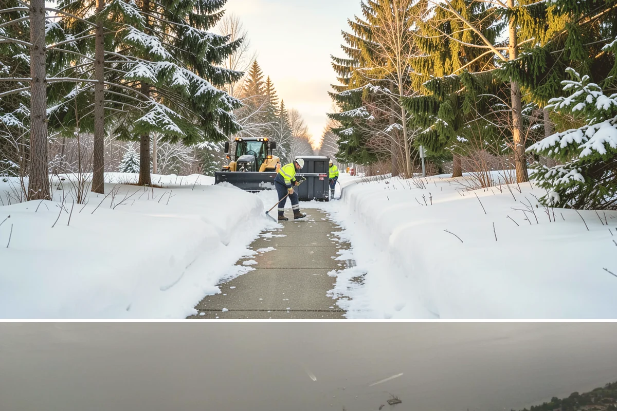 Self-Storage Facility Sidewalk Clearing in Des Moines, King County, WA - Self-storage demand holds from December through February, when shaded walks between buildings stay glazed after open areas clear.