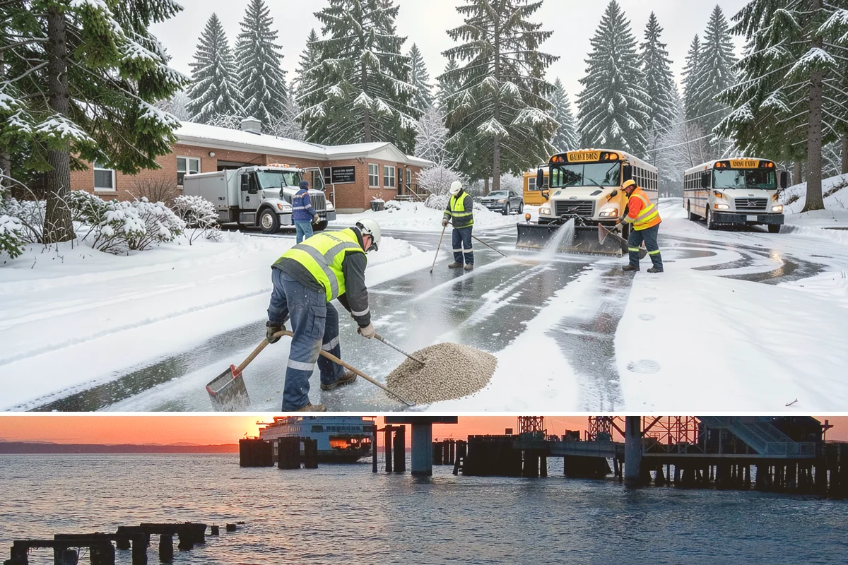 Self-Storage Facility Sidewalk Clearing in Edmonds, Snohomish County, WA - Self-storage demand holds from December through February, when shaded walks between buildings stay glazed after open areas clear.