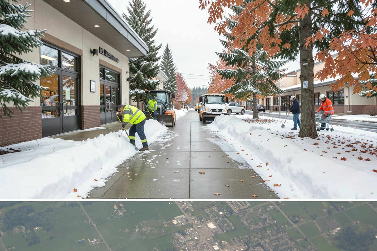 Self-Storage Facility Sidewalk Clearing in Enumclaw, King County, WA - Self-storage demand holds from December through February, when shaded walks between buildings stay glazed after open areas clear.