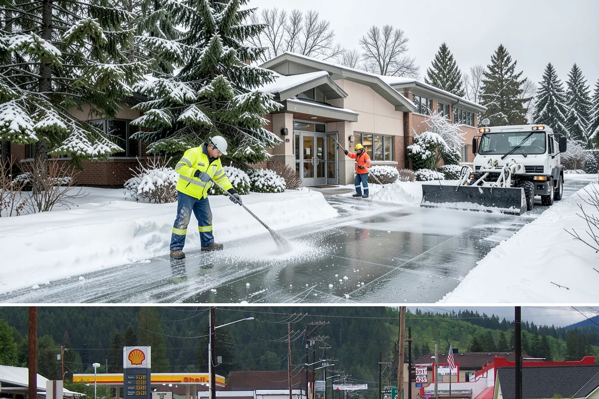 Self-Storage Facility Sidewalk Clearing in Granite Falls, Snohomish County, WA - Self-storage demand holds from December through February, when shaded walks between buildings stay glazed after open areas clear.