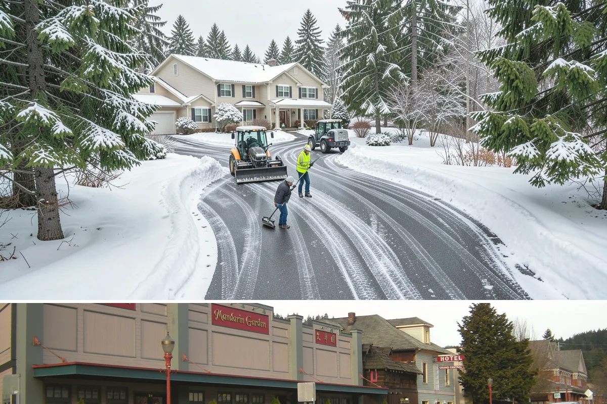 Self-Storage Facility Sidewalk Clearing in Issaquah, King County, WA - Self-storage demand holds from December through February, when shaded walks between buildings stay glazed after open areas clear.