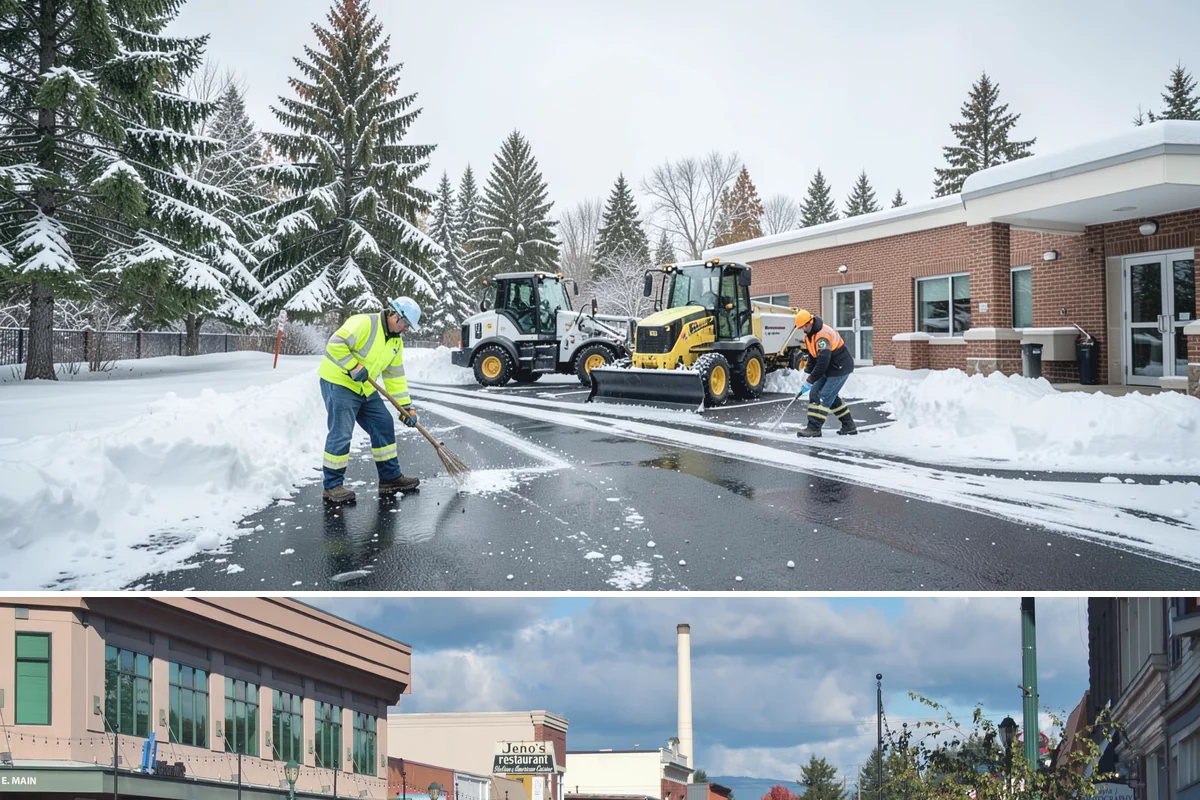 Self-Storage Facility Sidewalk Clearing in Monroe, Snohomish County, WA - Self-storage demand holds from December through February, when shaded walks between buildings stay glazed after open areas clear.