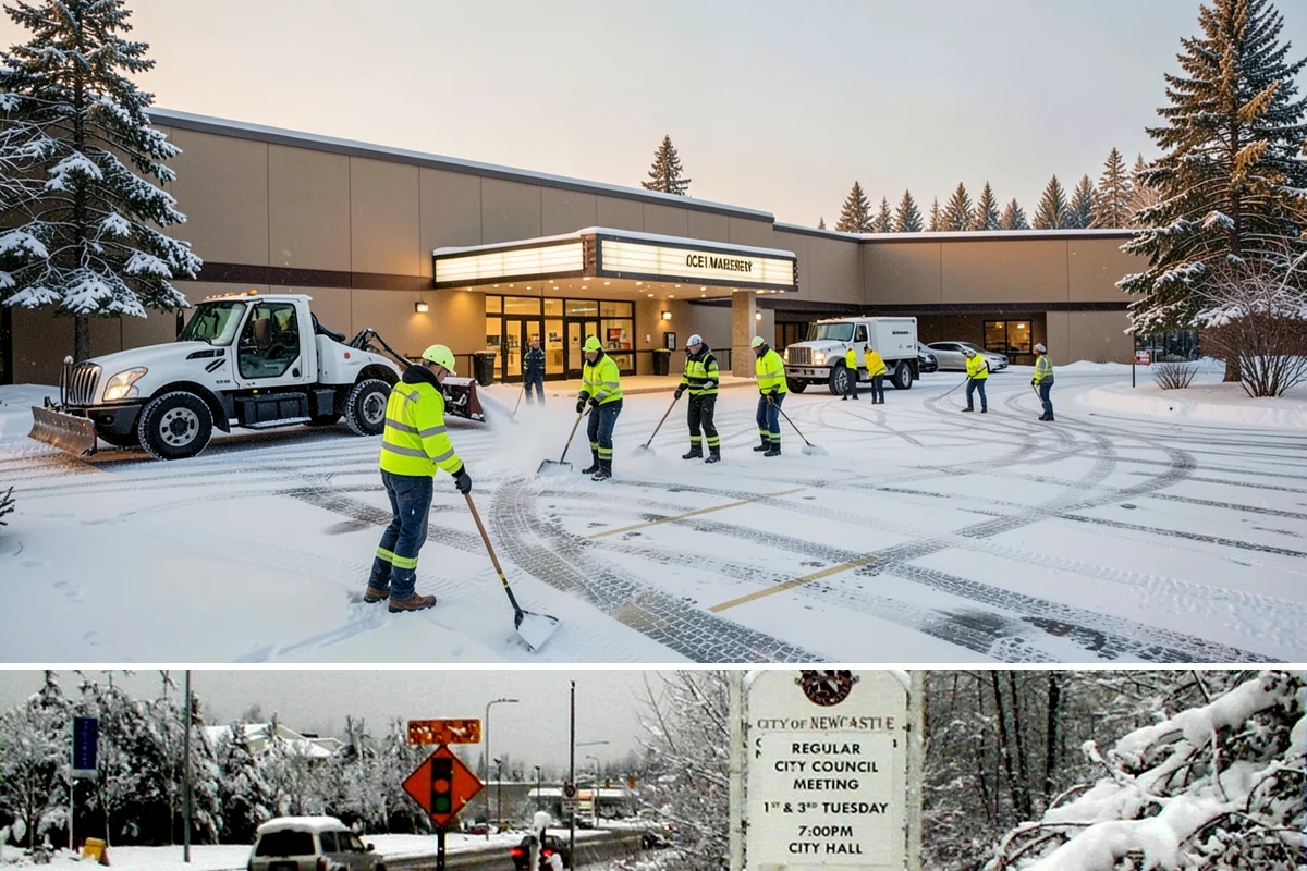 Self-Storage Facility Sidewalk Clearing in Newcastle, King County, WA - Self-storage demand holds from December through February, when shaded walks between buildings stay glazed after open areas clear.